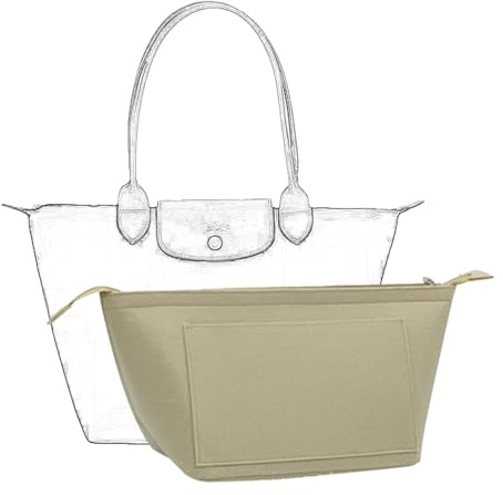 D.DUO Väskorganisatör, handväskinsats, organisering med dragkedja, lämplig för Longchamp, långa och korta handtag, tygväska, organiseringsinsats (beige, stor)