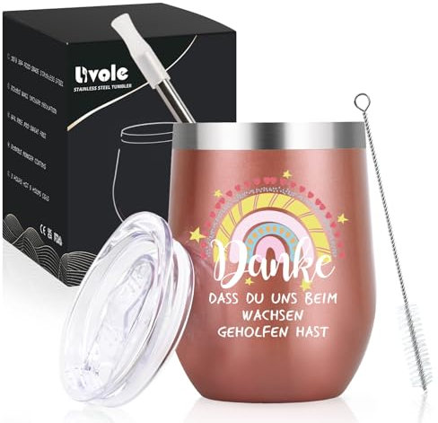 Livole Abschiedsgeschenk Erzieherin, Lehrerin, Lehrer, Erzieherin Geschenk zum Abschied, Dankeschön Geschenke - Danke Dass Du Uns Beim Wachsen Geholfen Hast - 350ml Vakuum Kaffeebecher to go Thermo