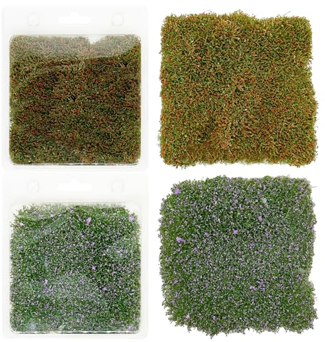 Cayway 2 PCS Flower Grass Tufts Paysages Herbe Touffes Tufts d'herbe Statique Grappes de Fleurs pour Le Bricolage Architecture Bâtiment Jardin Paysage, Pourpre et Rouge