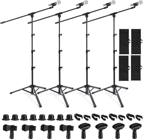 Relaxweex 4 Pcs Tripod Microphone Stand Boom Arm Floor Mic Stand with Carrying Bag and Mic Clips for Singing Stage Wedding Karaoke Church (Classic Style)