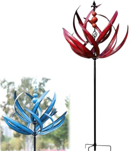 Moulin à vent rotatif en métal avec piquets de jardin, moulin à vent de jardinage en fer pour pelouse, cour et décoration de jardin, éolienne de jardin, sculptures de jardin en métal (rouge)