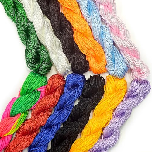 276m 1mm Fil Nylon pour Bracelet Perle Cordon Bracelet Fil de Jade, Cordon Satin pour Arts Créatifs, Bijoux, Décorations(23m X 12couleurs)