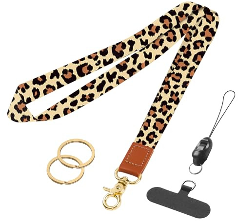 Uniclife Lanyards for ID Badges, Neck Lanyards for Keys, Cute Key Lanyard for Card Holder & Wallet, Long Leopard Print Keychain Lanyard Strap for Men & Women