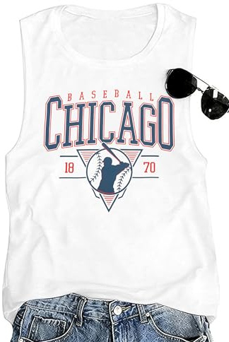 BANGELY Baseball Tank Top Women Game Day Graphic Shirt Casual Oversized Sleeveless Soft Tee Funny Athletic Sleeveless Top White