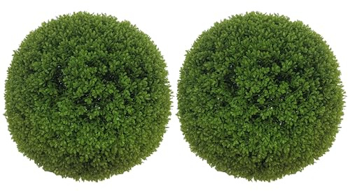 HOMCOM Set di 2 Piante Finte Sfera di Bosso Ø40cm, Piante Artificiali Decorative da Interno ed Esterno, Giardino, Ufficio, Soggiorno, Verde Scuro