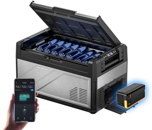 BougeRV Rocky V3.0 39L Frigo Auto con Batteria 240Wh, Doppia Zona Compressore 12V 24V 230V Freezer App Metallo IPX4 per Camping Viaggi Barca Pesca, -20℃~20℃