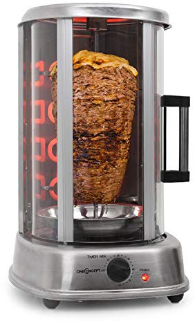 oneConcept Kebap Master Pro - Spiedo Elettrico, Griglia per Döner, Macchina Kebab, Griglia Pollo e Gyros, Spiedo Girevole, max. Potenza: 1500 watt, Distribuzione di calore a 360 °, Argento