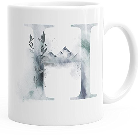 Autiga Buchstaben-Tasse (style_variation) Tasse mit Buchstabe Alphabet Monogramm Watercolor gezeichnet Kaffeetasse Weiss unisize