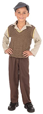 Bristol Novelty CF233L Wartime skolpojke dräkt, brun, ålder 8-10 år gammal