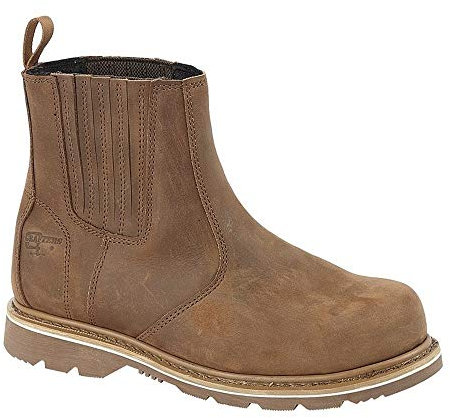 Goodyear - Botines de seguridad para hombre, de piel, con ribete, sin cordones, color marrón, talla 44, Brown, 47 EU