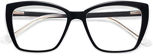 AMOMOMA Trendy TR90 Oversized Blue Light Reading Glasses Women,Stylish Square Cat Eye Glasses AM6031C1 with Black Frame 1.0 x
