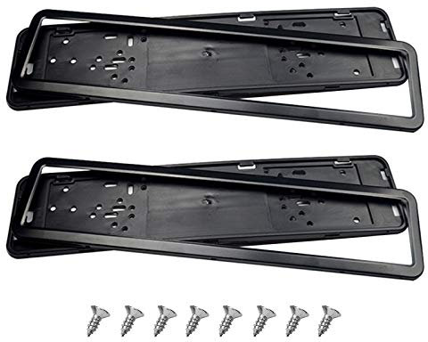 Nummernschildhalter Kennzeichenhalter Schwarz 100% Edelstahl Poliert Befestigungsmaterial, Passend Für Alle 535 X 130 Mm Auto Kennzeichen, Auch Passend Für Gebogene Stoßstangen (Schwarz, 2PC)