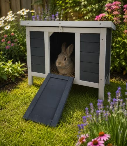 BUNNY BUSINESS Rabbit/Guinea Pig Giant Hide House/Run Hutch, Extra Large, 60L × 47D × 50H cm (Grey-Giant-Hide)