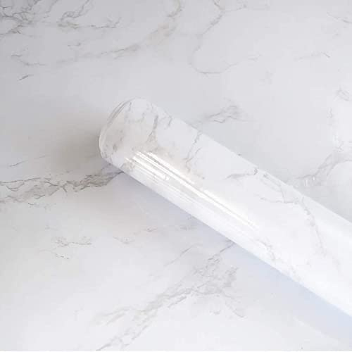 Mercoy 60cmx3m Marble Wallpaper Self Adhesive Peel and Stick Wallpaper Granite White Grey Sticky Back Plastic Marble Vinyl Wrap Film Roll Decorative Bedroom Bathroom Kitchen Countertops Cabinet