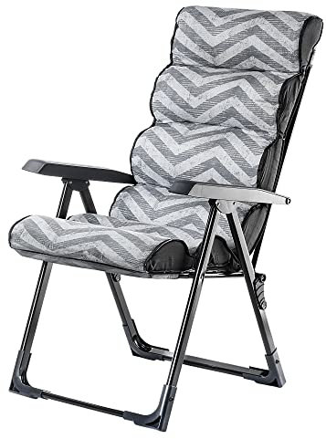KADAX Gartenstuhl, Liegestuhl mit dickem Kissen, Stahlgestell-Gartensessel, Klappbare Sonnenliege mit Traglast bis 110kg, Gartenliege mit Verstellbarer Rückenlehne (Zickzack)