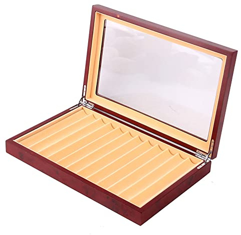 KJKVIVH 1 PCS 12 Grid Wooden Pen Display Case Storage Luxury Fountain Case Transparent Window Pen Box-Collection Organizer Red