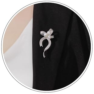Wendalern Broche De Plata De Lazo De Moda Con Perlas Grandes - Alfiler De Solapa De Metal Cinta Corsage - Chal De Seguridad Joyería Para Mujeres