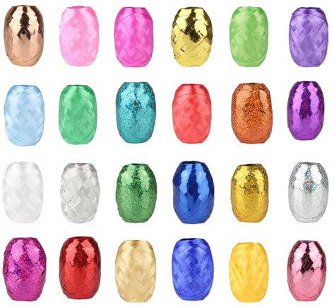 ACONDE Geschenkband Weihnachten Deko Set - 24 Stück (5mm × 10m/Rolle) Schleifenband Bunt Farben für Feiertage Hochzeit Party - Ringelband Decoration für Luftballon Geschenk