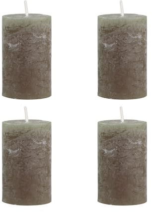 4er Set Macon rustikale Stumpenkerze Kerze Antik Altarkerzen 100% Paraffin lange Brenndauer H8/D5 cm Olive