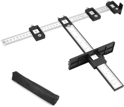QWORK® Règle de positionnement de perçage avec échelles métriques et impériales, gabarit de perçage réglable, gabarit de matériel d'armoire pour l'assemblage de poignées sur des meubles