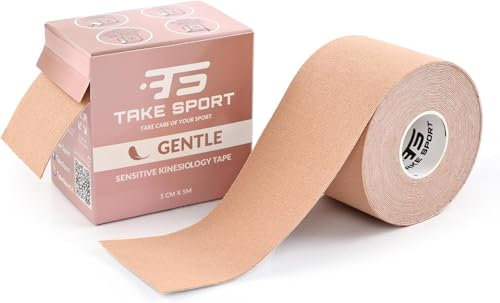TAKE SPORT Kinesio GENTLE – Face Taping Viso, Kinesio Tape Viso Rughe, Tape Viso, Face Tape, Face Tape Viso Lifting, Taping Viso, 1 Rotolo 5x5m, Cotone Elastico 95%, Beige (Color Pelle)