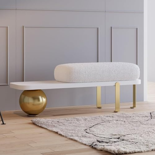 homary 47.2 Modern Entryway Bench, Wooden Boucle Upholstered Bench with Abstract Metal Legs, Lambswool Cushioned Seating for Entryway, Bedroom or Living Room