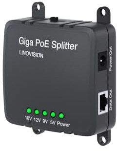 LINOVISION 30W Gigabit PoE Splitter to DC 5/9/12/18V Output, Wide Voltage Input, IEEE802.3af/at POE to DC Power Supply for Security Cameras, Access Control Systems
