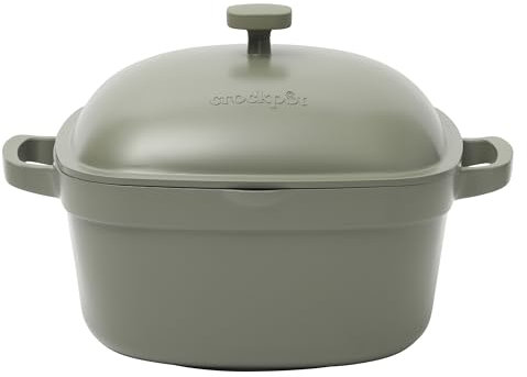 Crock-Pot Northvale Cast Aluminum Lightweight Durable 5.2 Quart Heavy Duty Dutch Oven Pot With Lid, Oven Safe, Dual Handles - Matte Sage Green