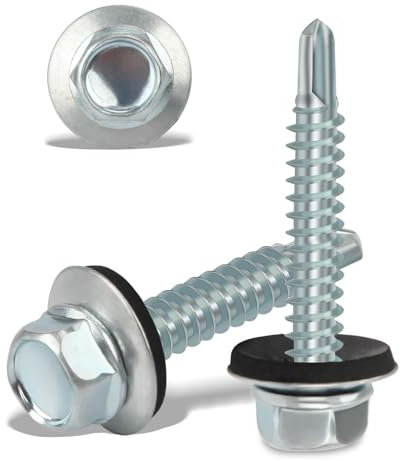 80PCS Roofing Screws with Rubber Washers 4.8x35mm Hex Head Self Tapping Screws Tech Screw for Metal Zinc Plated Corrugated Roofing Cladding Steel Screw for Tin Roof
