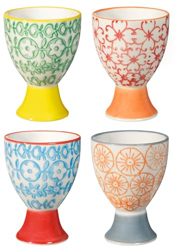 Nordring Egg Cups Carla with Pattern, Colorful, Stoneware, Set of 4 Styles, Handmade Stamp Decor