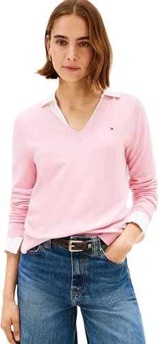 Tommy Hilfiger Co Jersey Stitch V-Nk Sweater Ww0Ww40098, Maglione Pullover, Donna, Rosa (Bonita Pink), XL