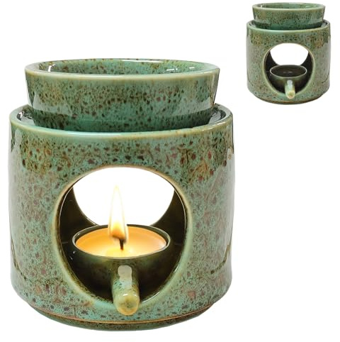 BOYIFEIJIE Doftlampa värmeljus, doftlampa för eteriska oljor, rumsdoft, diffuser, keramisk aromlampa, doftvaxlampa för eteriska oljor, doftolja och doftvax för hemmakontor, grön