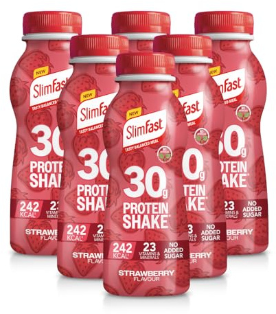 SlimFast Ready To Drink Shake, NEW Strawberry Flavour, High Protein Meal Replacement Shakes for Weight Loss and Balanced Diet, Vitamins and Minerals, No Added Sugar, 6 x 325 ml