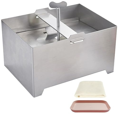 Otbushit Ostpress tofu press 6 x 5 x 3,5 polerat rostfritt stål tofutillverkare med gasväv och droppbricka manuell ost för hushåll