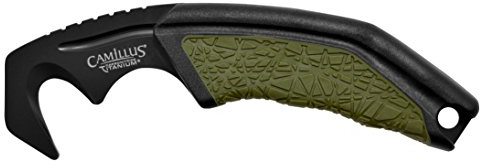 Camillus 19283 GH-6 Hakenmesser, inklusive ballistischer Nylonscheide, 5,7 cm Carbonitride Titanium AUS-8,Stahl Hakenklinge, GFN/TPE GFN/TPE Griff, schwarz/grün, 15,2 cm