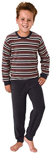 Pijama para niño de rizo, manga larga con puños, parte superior a rayas, 291 13 576 antracita 158 cm-164 cm