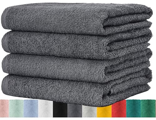 BaSaTex - Handtuch Set für Haushalt & Gäste 4er Pack - Frottee-Handtücher mit Aufhängeschlaufe aus weicher Baumwolle in 50x100cm - Waschtücher für Bad Öko-Tex Standard 100 Zertifiziert - Anthrazit