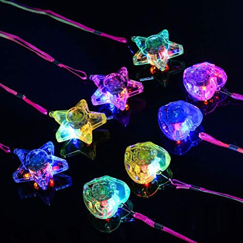 Collier lumineux pour enfants : 8 pendentifs LED clignotants en forme de cœur, accessoires phosphorescents pour enfants, mariage, anniversaire, fête d'Halloween (4 cœurs et 4 étoiles)