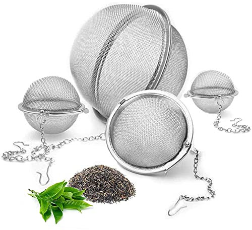 Colino per Spezie,Saijer 4 Pezzi Acciaio Inossidabile Varie Dimensioni con Catena Palla da Tè per Filtro per Spezie Tè Sfuso