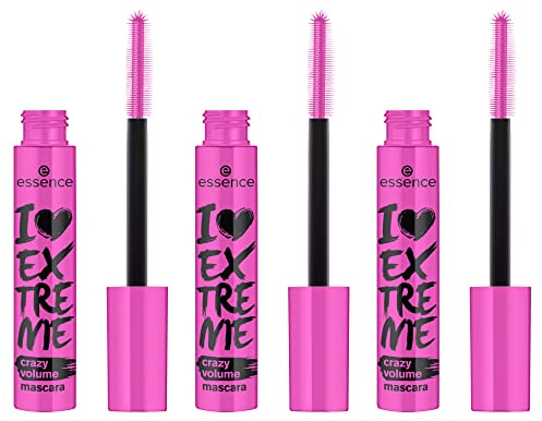 essence I LOVE EXTREME crazy volume mascara, Schwarz, langanhaltend, volumengebend, schwunggebend, verlängernd, vegan, ohne Mikroplastikpartikel, Nanopartikel frei, ohne Parfüm, 3er Pack (3x12ml)