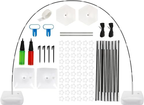 MUAEEOK Soporte de arco de globos con base, kit de soporte de arco de globos ajustable de 10 pies de ancho con base rellenable de agua, clavos para decoración de bodas, fiestas de cumpleaños