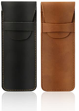 2 piezas de estuche para lápices de PU, hecho a mano, funda protectora para lápices, bolígrafos, marcadores (Negro y Marrón)