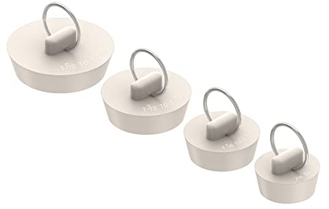 Arcimatto Bathtub Drain Stoppers, 4 Pieces Rubber Sink Stopper Set Bath Tub Plug Kitchen Bathroom Laundry Bar Water Stopper Seal with Hanging Ring for Shower Faucet Cover (White)