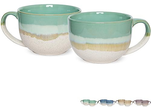 Bosmarlin Ceramic Jumbo Coffee Mug Set of 2, 23 Oz, Large Mug Soup Bowls with Handles, Dishwasher and Microwave Safe (Mint Green)
