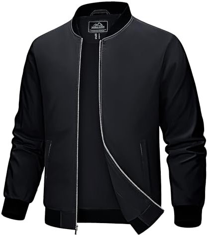 MAGCOMSEN Herren Übergangsjacke Bomber Blouson Jacke Stehkragen Casual Windbreaker Herren Polyester Bikerjacke Frühling Sommer Pilotenjacke Jagd Army Baseballjacke Schwarz L