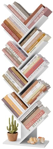 Hoctieon 10 Tier Tree Bookshelf, 10 Shelf Bookcase, Free Standing Tree Bookcase, Display Floor Standing Shelf for Books, Book Organizer Shelves for Home Office, Living Room, Bedroom,White
