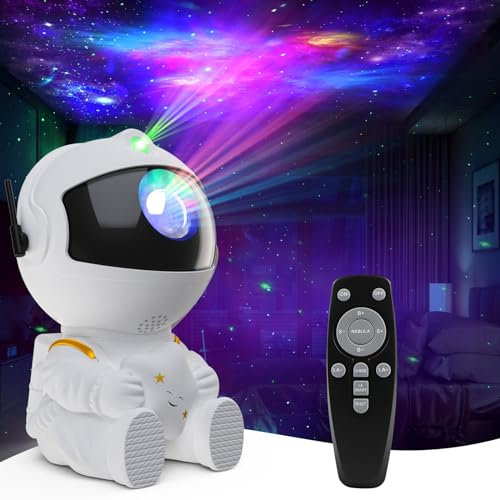 Rouclo Astronaut Projektor, Led Galaxy Light mit 8 Nebelmodi Fernbedienung einstellbare Helligkeit und Geschwindigkeit 360° Rotation, Sternenprojektor Kinder,Geschenk für Kinder Erwachsene