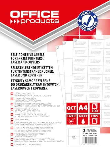 Officiella produkter etiketter självhäftande, 210 x 148 mm/100 ark A4/vit/billiga, ekonomiska självhäftande etiketter/adressklistermärken tryckbara adressetiketter självhäftande etiketter