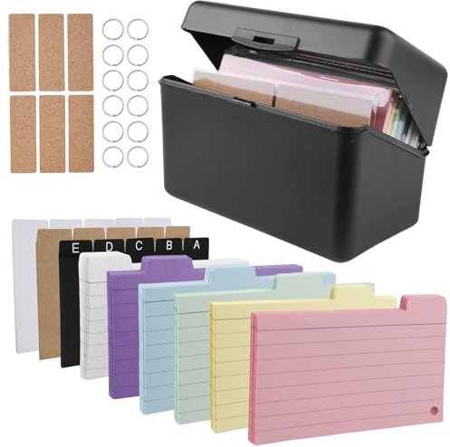 Lernkarteibox für 300 Karten A7 A8 mit 230 Karten 15 Register 6 Ringe 6 Aufkleber für Notizen Schulbedarf Büro