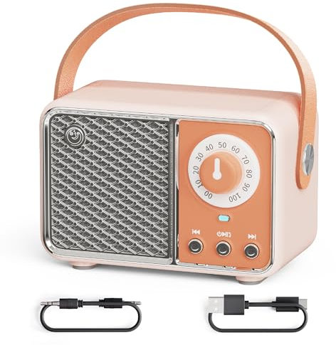 Altavoz Bluetooth retro mejorado, radio vintage con estilo clásico antiguo, conexión inalámbrica Bluetooth 5.1, compatible con tarjeta TF, disco U y entrada de audio AUX (naranja)